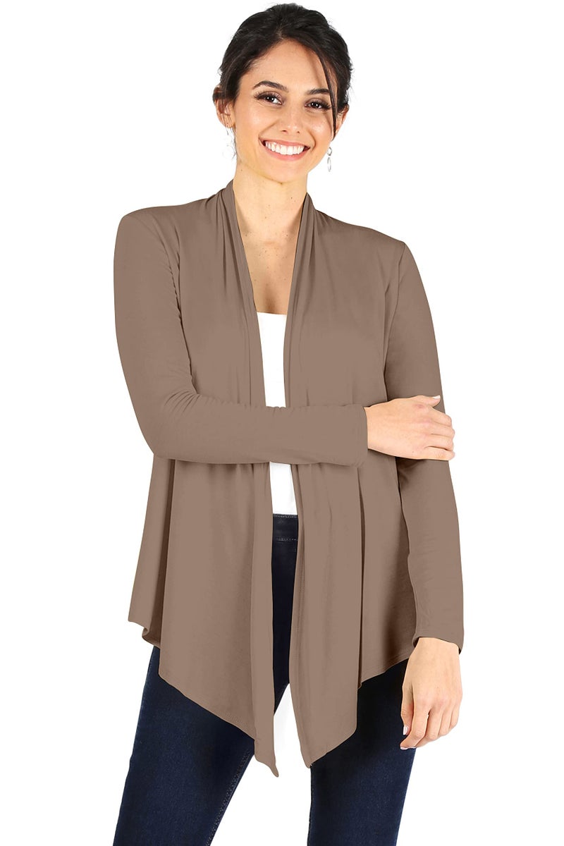 Simlu Womens Open Drape Reg and Plus Size Cardigan Sweater Long Sleeves - USA Light Khaki X-Large - Image 1